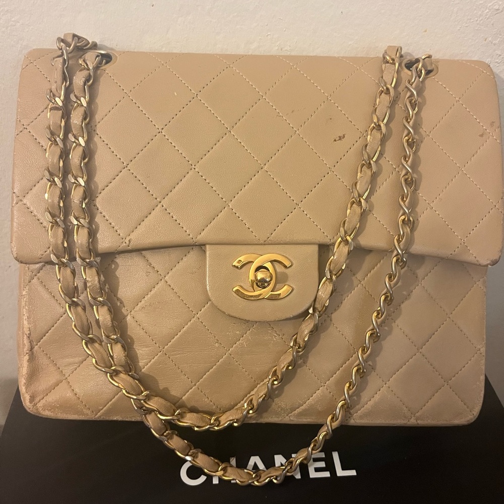 Authentic chanel medium tan flap